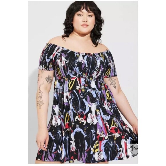 Torrid Disney Villains Smocked Off Shoulder Mini Dress Tunic 6x - Picture 2 of 7